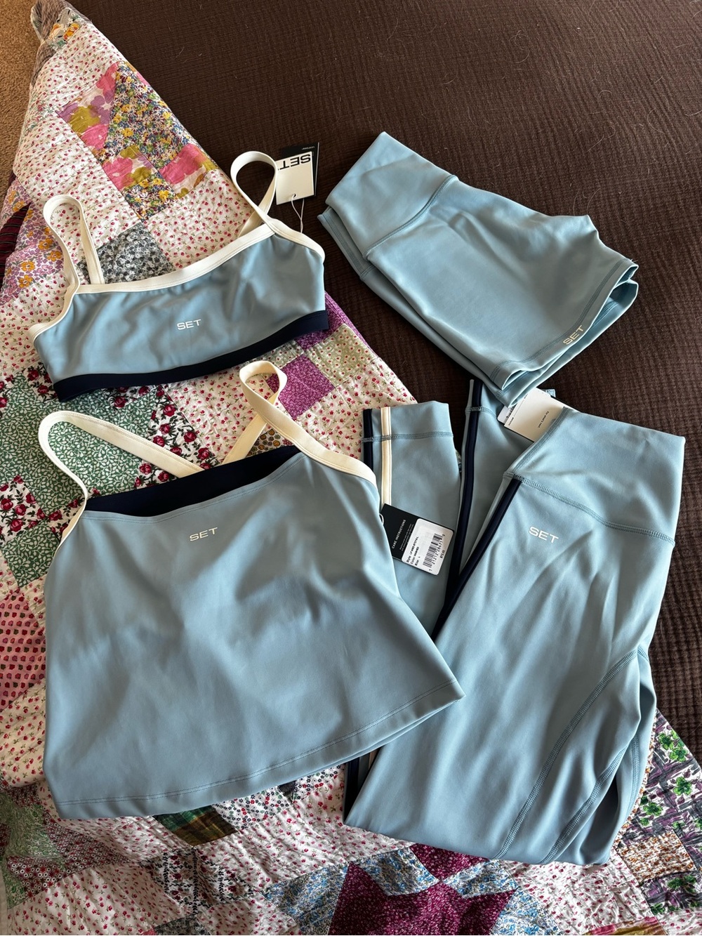 SET Active Powder Blue Sports Bra, Tank, Shorts & Leggings Set